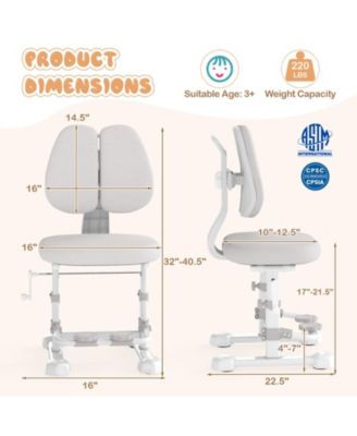 Kids Study Chair with Double Backrest, Adjustable Height and Footrest