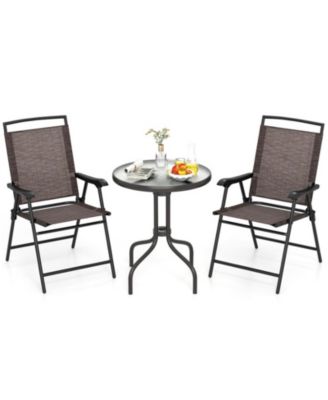 3-Piece Folding Patio Bistro Set with Round Tempered Glass Table and 2 Chairs