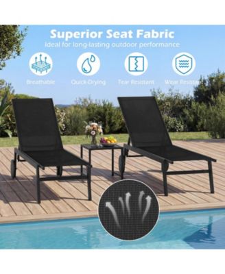 Set of 2 Patio Lounge Chairs with Wheels and 6-Level Adjustable Backrest