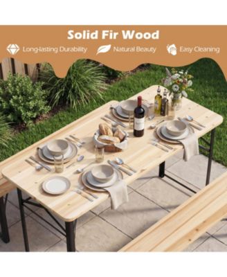 3-Piece Folding Picnic Table and Bench Set, Fir Wood Portable Outdoor Dining