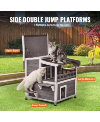 Outdoor Cat House 2-Story 30x30x32 in Weatherproof Wood