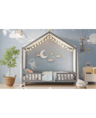   Montessori House Floor Bed with Canopy and Railings