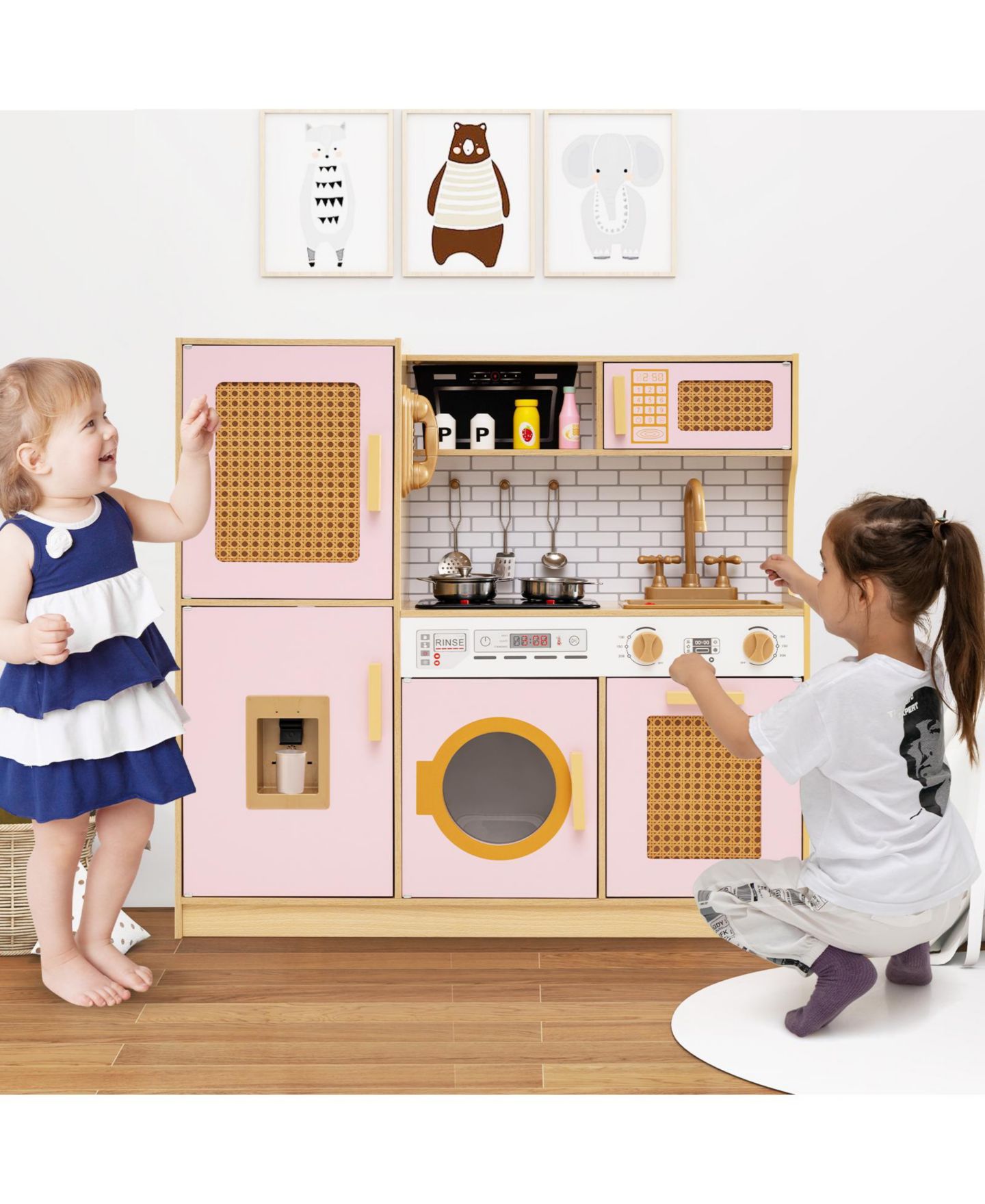 Детский игровой набор Slickblue Wooden Lights-and-Sounds Kids' Kitchen Playset, от 3 лет, цвет: Розовый — фото 2