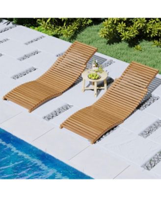 Teak Wood Folding Patio Chaise Lounge with Slatted Seat