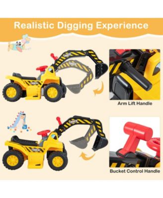 Ride On Excavator 6V for Kids with Fun Digger and Basketball Hoop-Yellow