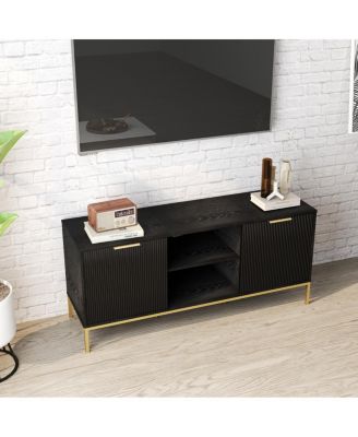 Modern TV Stand with Wave Doors and Accents