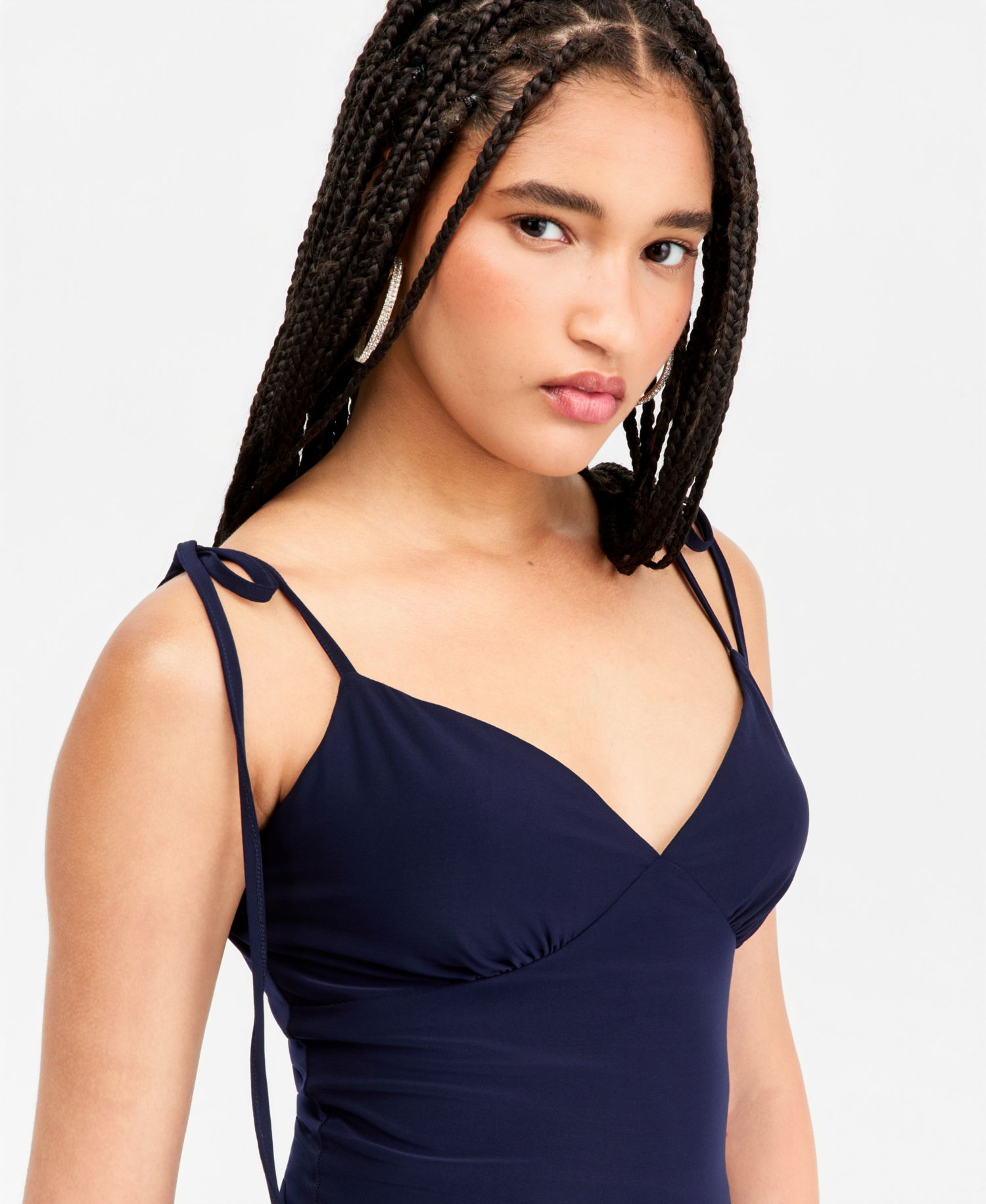 Juniors' Shirred-Back Tie-Strap Long Dress