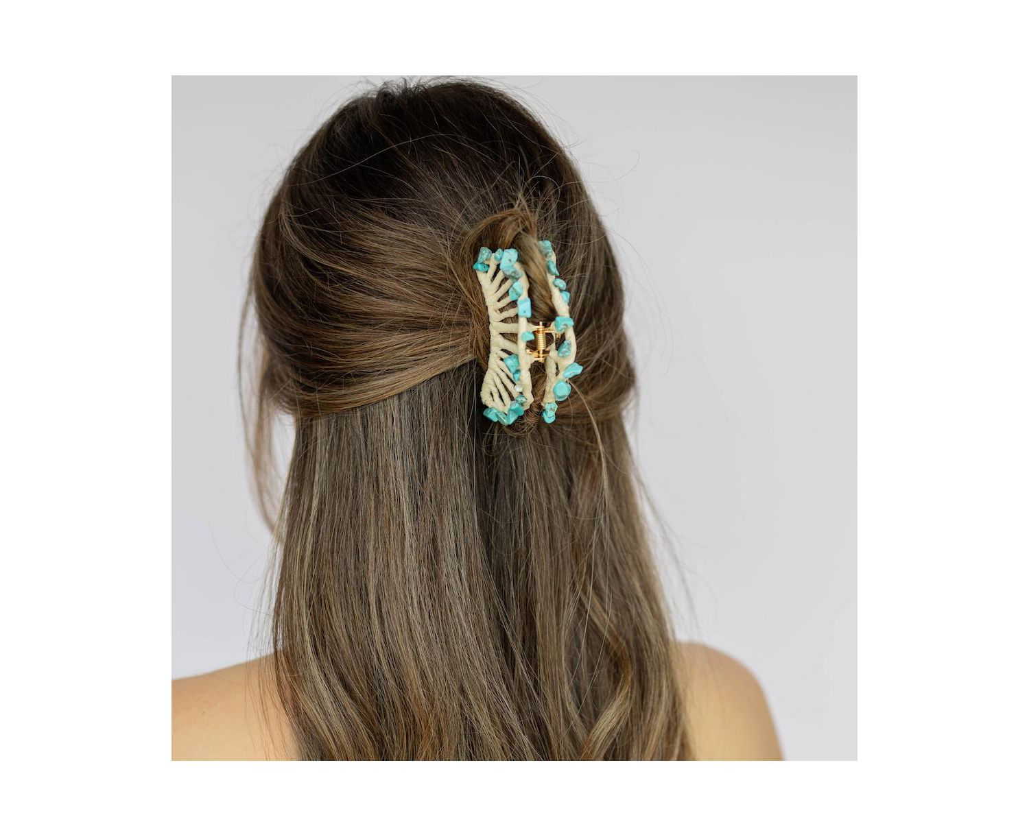 Women's Raffia Seashell Hair Claw Clip - Teal