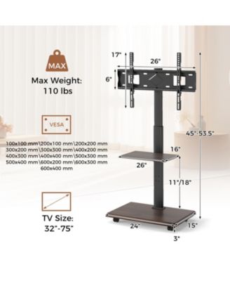 Rolling Mobile TV Cart with Height-Adjustable Mount for 32-75 Inch TVs