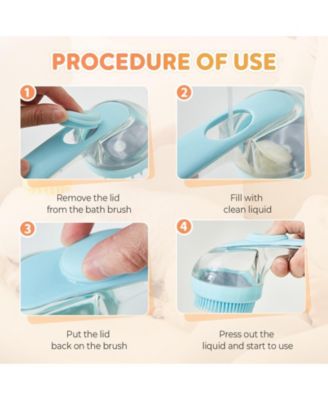 2pcs Pet Bath Brush With Shampoo Dispenser Massage For Dogs Cats Easy Washing Short Long Hair Coarse Fine Teeth