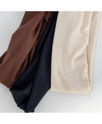 Women's Wide Headwrap Set of 3 - Black + Brown + Beige