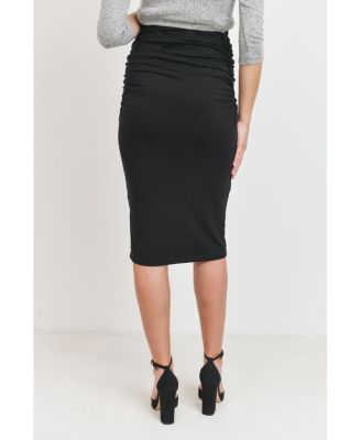 Maternity Ruched Slim Fit Knee-Length Skirt with Over-the-Belly Waist