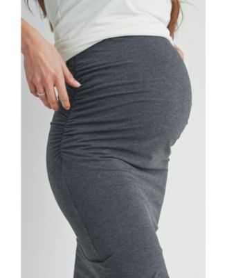 Maternity Ruched Slim Fit Knee-Length Skirt with Over-the-Belly Waist