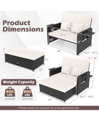 PE Wicker Outdoor Daybed with 4-Level Adjustable Backrest and Ottoman