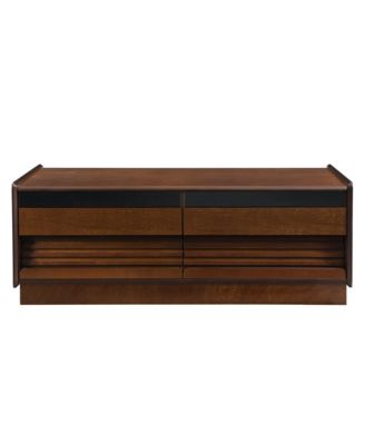 47.2 Inch Modern Wooden Rectangular Coffee Table, Fluted Center Table with 4 Drawers and 2 Open Display Shelves for Living Room