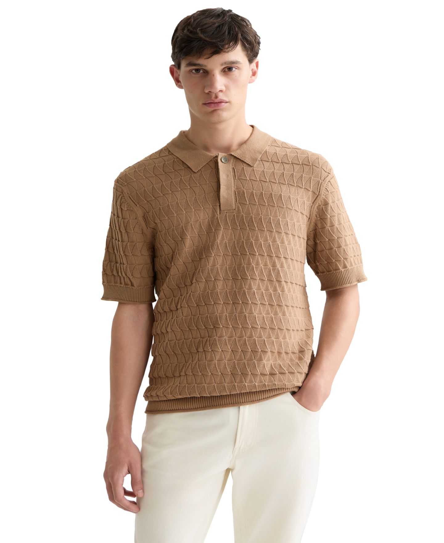 Мужское поло SCOTCH & SODA Regular-Fit Pointelle Knitted Polo Shirt, цвет: Amphora — фото 1
