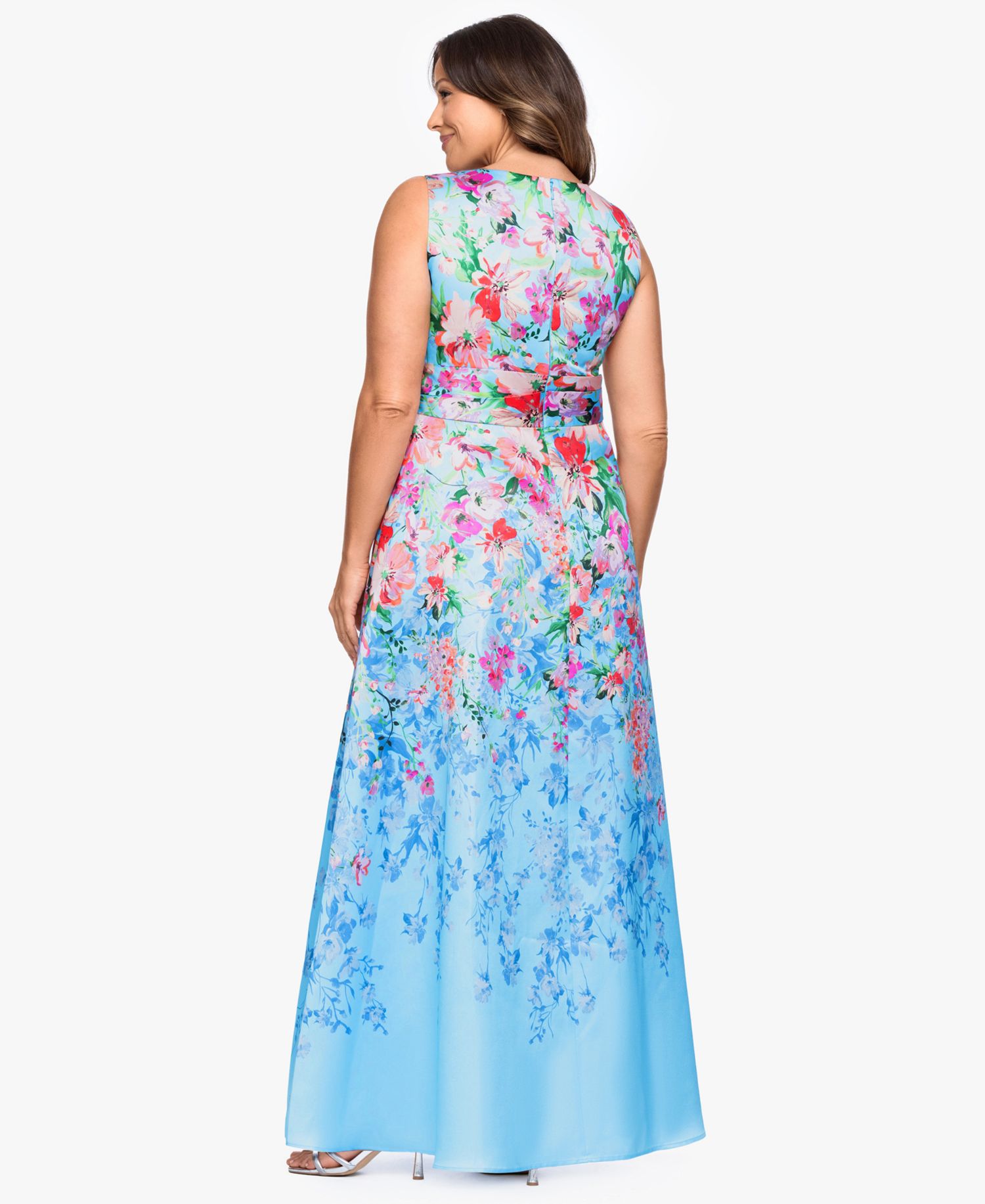 Plus Size Floral Print V-Neck Sleeveless Gown