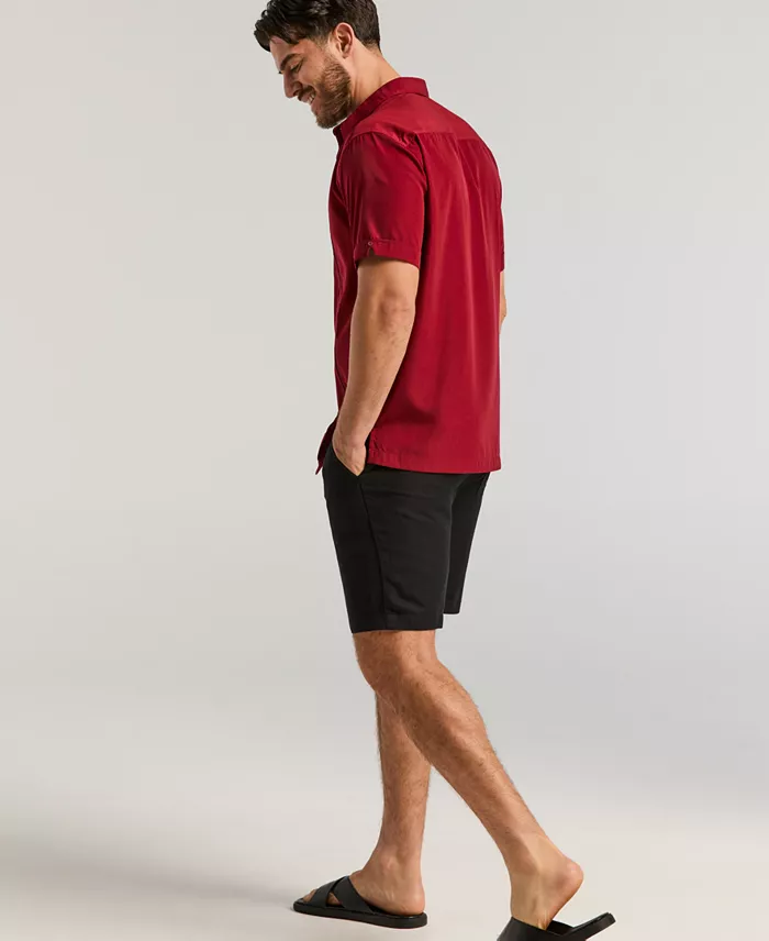Men's Pick Stitch Panel Short Sleeve Button-Down Shirt - thumbnail 8