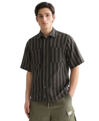 Men's Cotton Striped Camp Collar Short-Sleeve Shirt