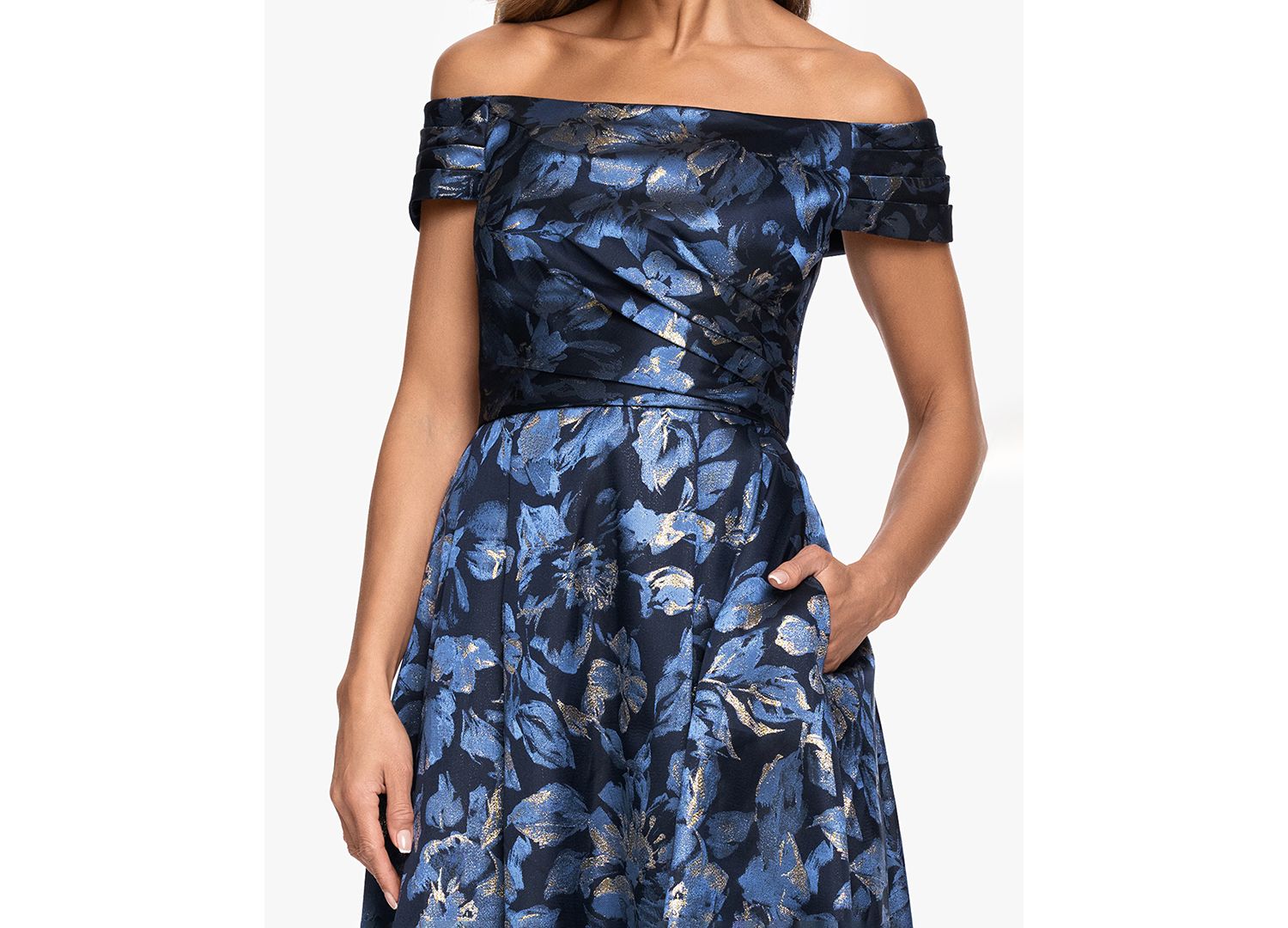 Women's Off-The-Shoulder Brocade Ball Gown