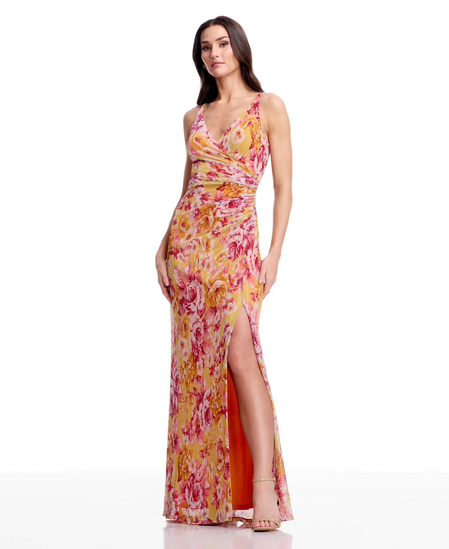 Women's Floral Print Ruched Mermaid Gown