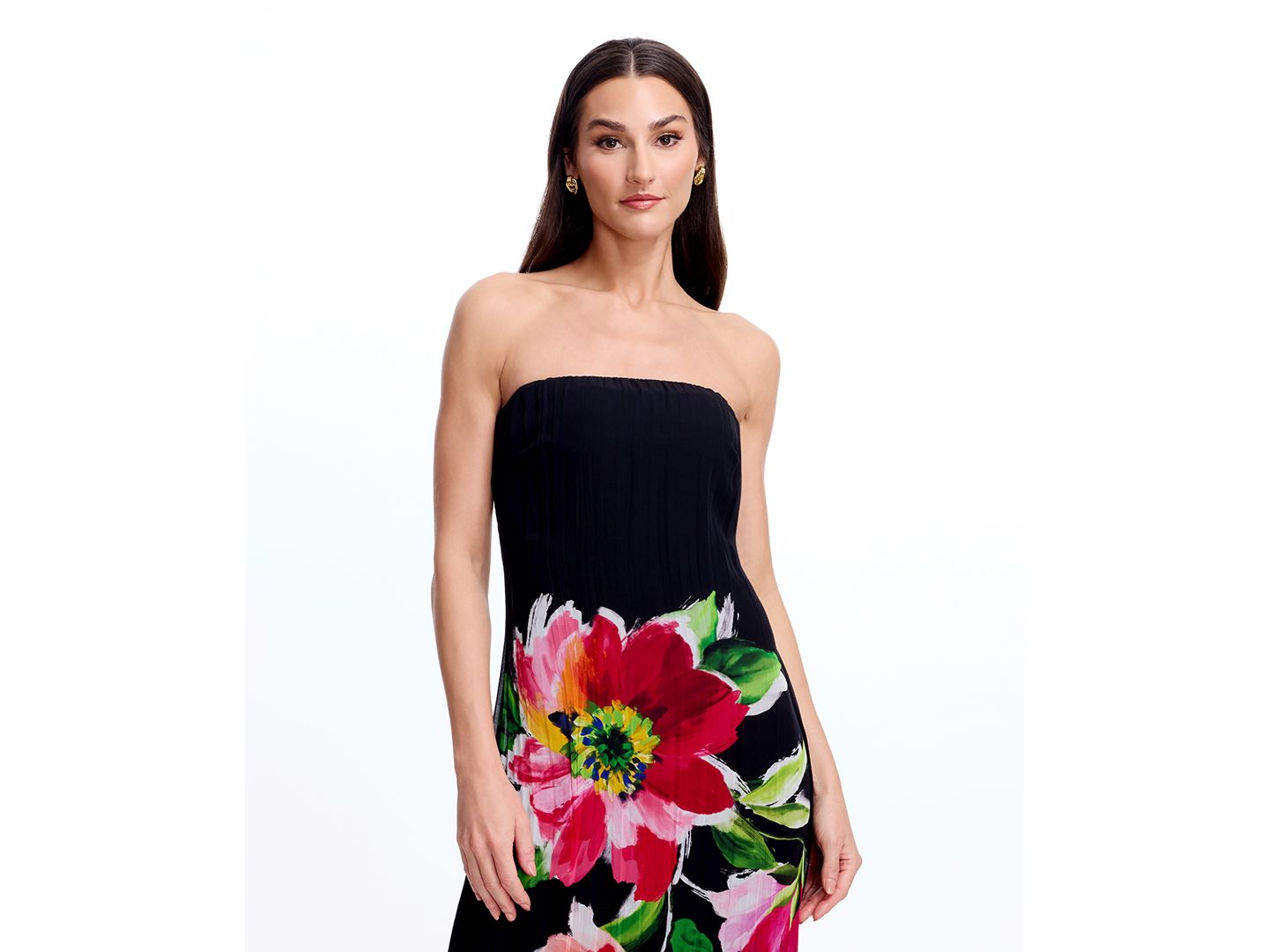Женское платье Dress the Population Floral Print Strapless Long Gown, цвет: Чёрный разноцветный — фото 4