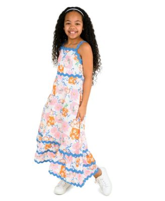 Girls' 7-16 Tropical Ric Rac Strap Bodice Dress