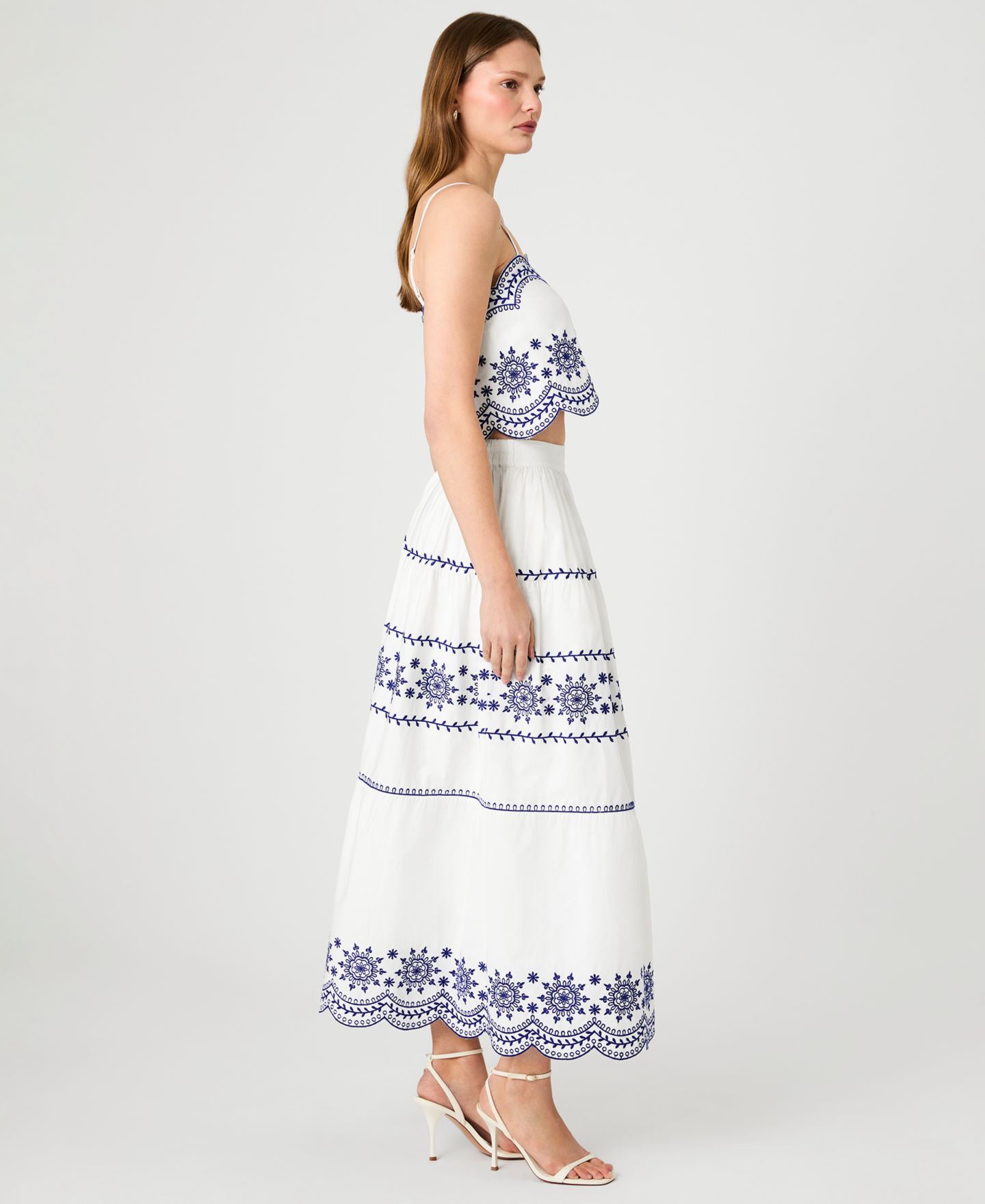 Женская юбка French Connection Embroidered Midi, цвет: Льняной белый индиго — фото 4