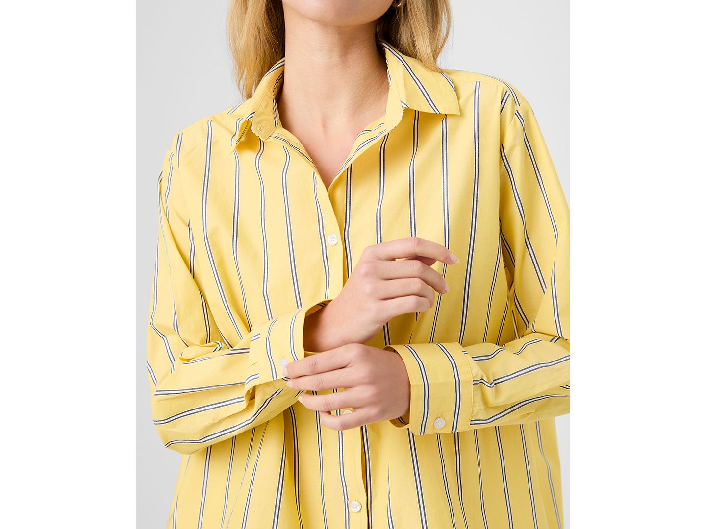Женская рубашка French Connection Long-Sleeve Button-Front Stripe, цвет: Жёлтый разноцветный — фото 3