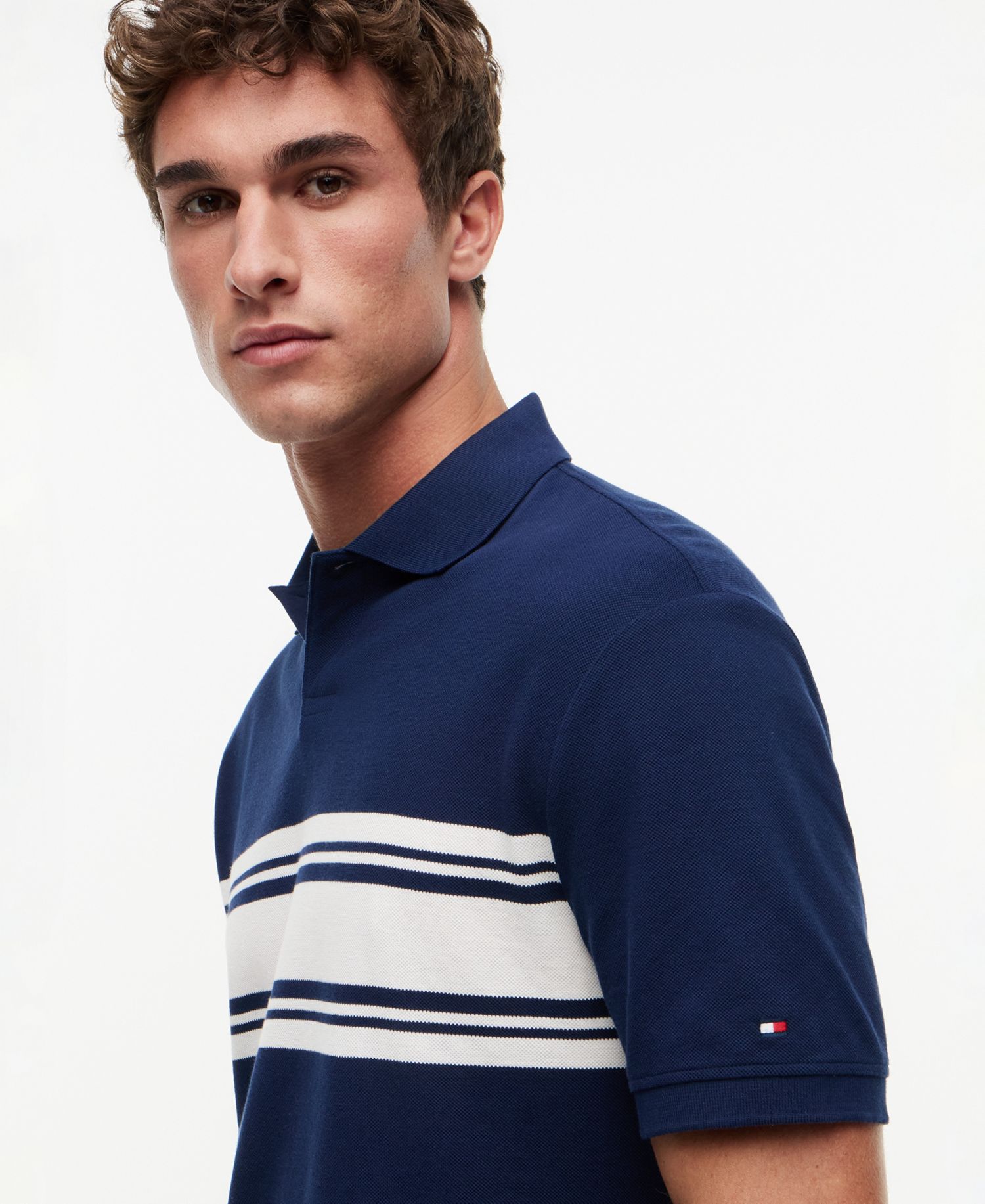 Men's Placed Breton Stripe Polo Shirt