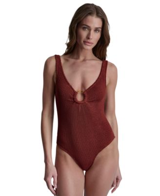Women's Stretch Island Ring Detail One-Piece Swimsuit