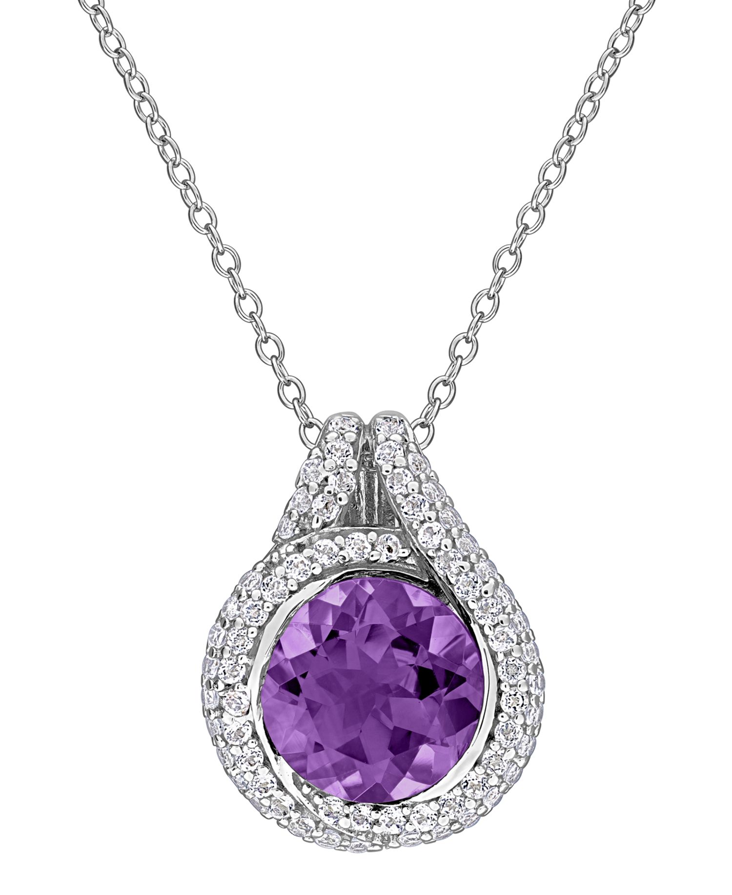 Blue Topaz (3 ct. t.w.) & White Topaz (5/8 ct. t.w.) Pendant Necklace in Sterling Silver (Also Available in Citrine & Amethyst)