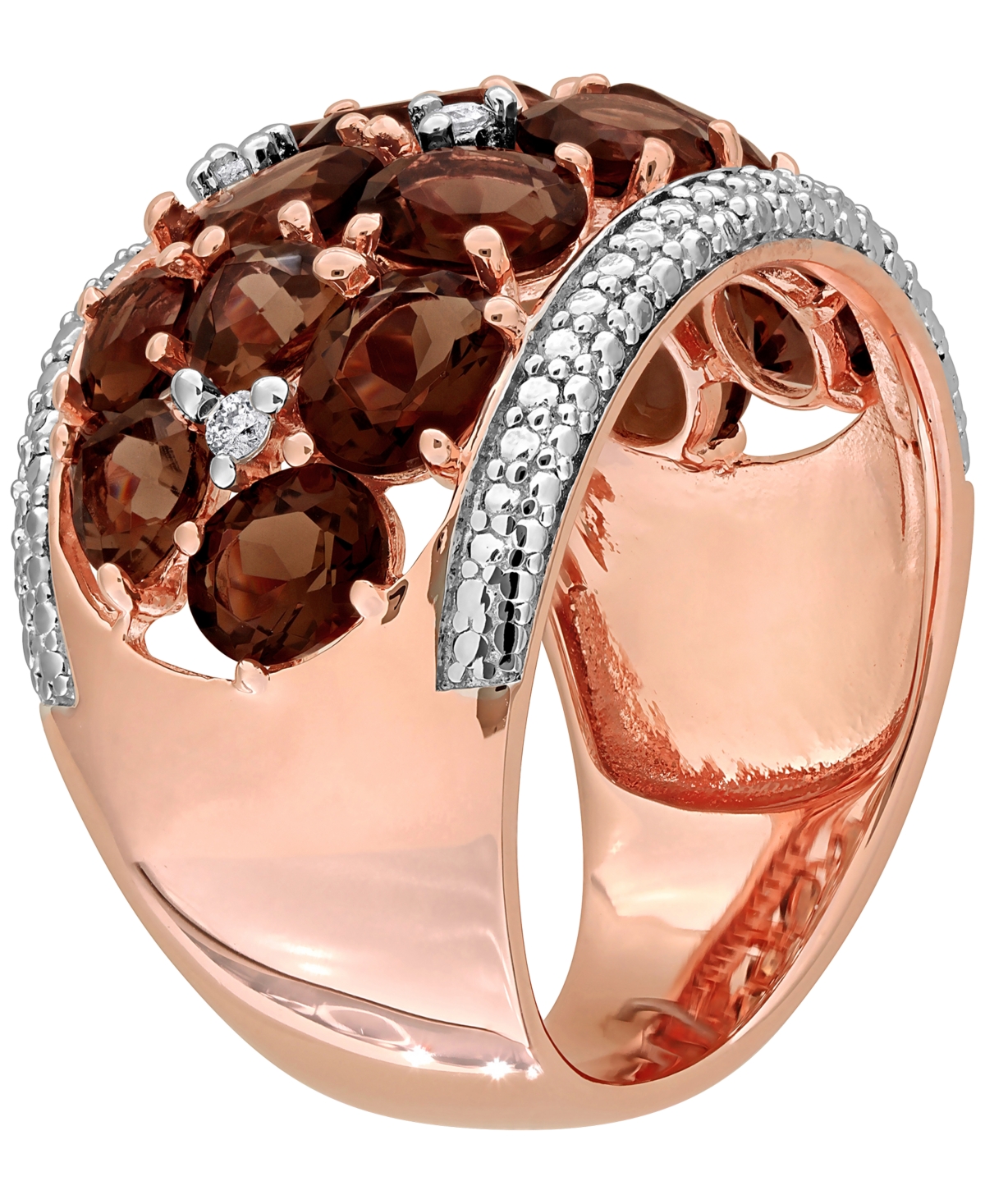 Macy's Smokey Quartz (5-1/2 ct. t.w.) & Diamond (0.07 Ring 18k Rose Gold Flash Plated Sterling Silver