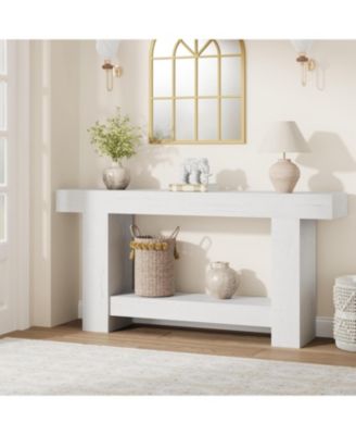 63'' Farmhouse 2-Tier Entryway Console Table with Open Storage - Long Sofa Accent Table for Entrance, Living Room and Hallway