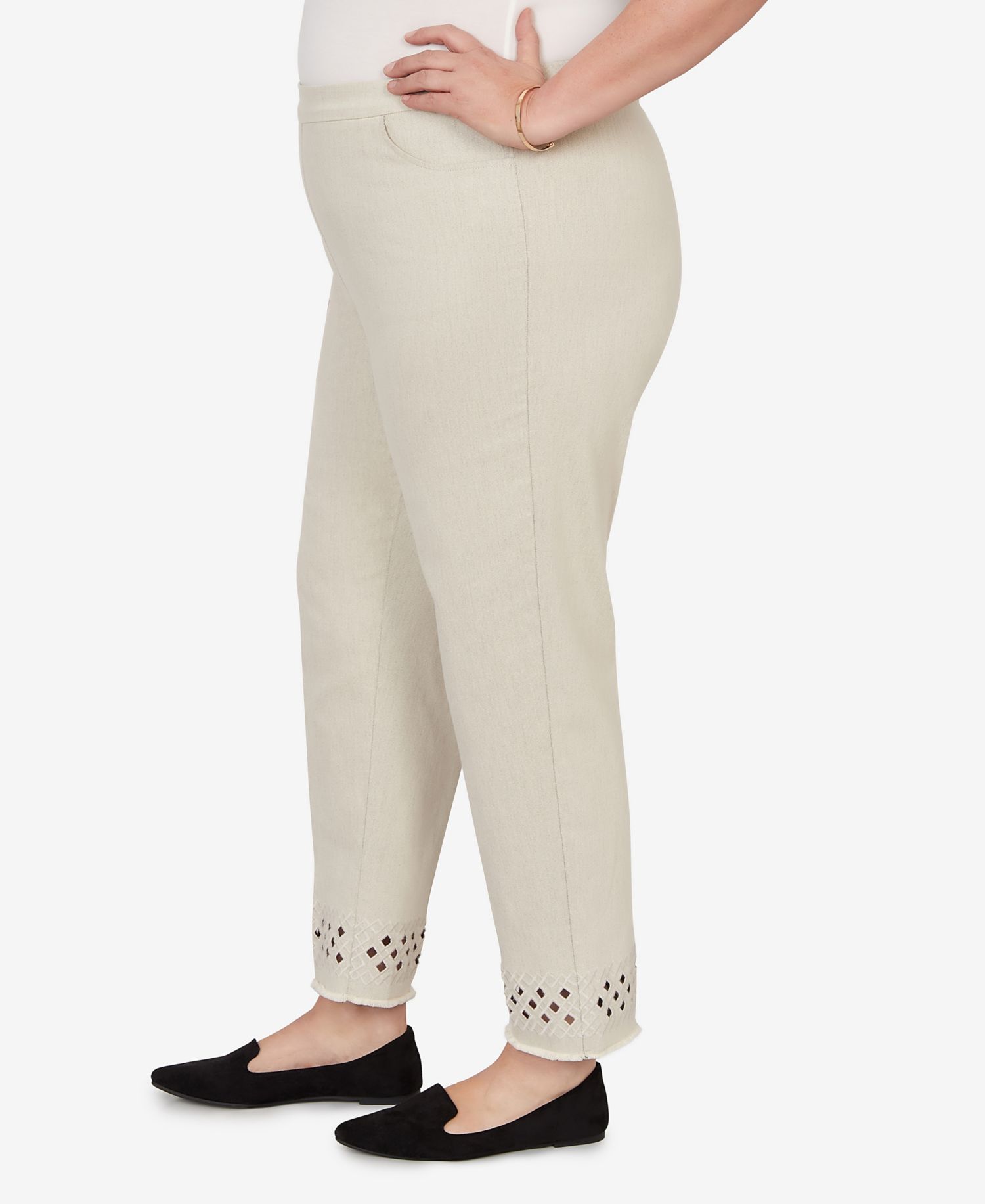 Plus Size Detail Driven Geometric Cut Out Flat Front Ankle Pants
