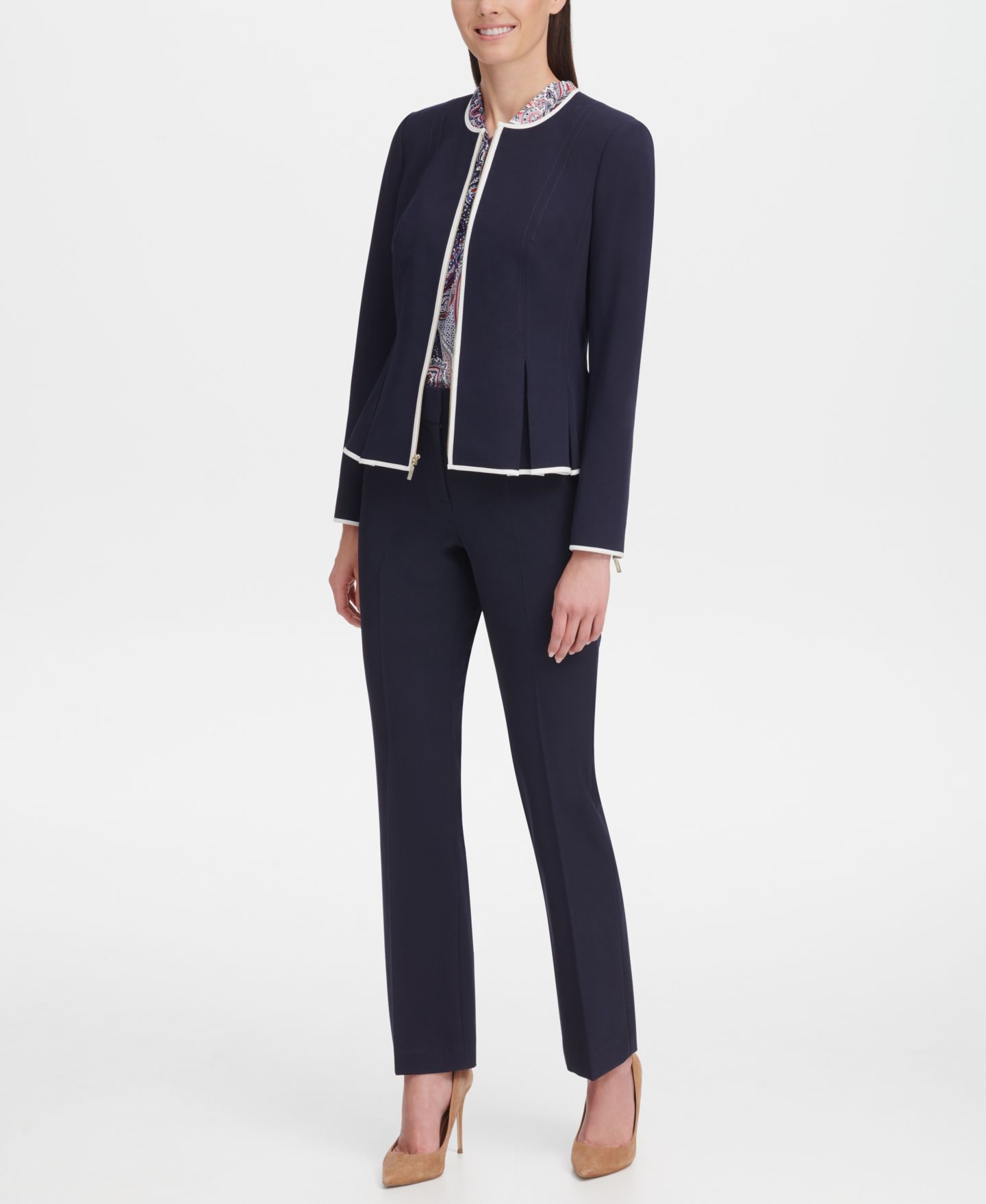 Женская куртка Tommy Hilfiger Zip-Front Peplum, цвет: Тёмно-синий / Слоновая кость — фото 6