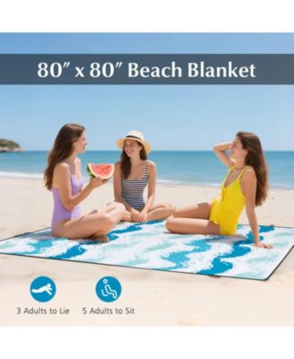 4-Piece Beach Umbrella Set with Two Foldable Chairs UPF 50+ Canopy and Picnic Blanket