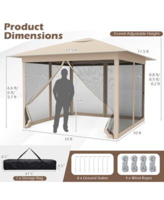 11.5 x 11.5 ft Pop Up Canopy Tent with Four Zippered Mesh Screen Sidewalls