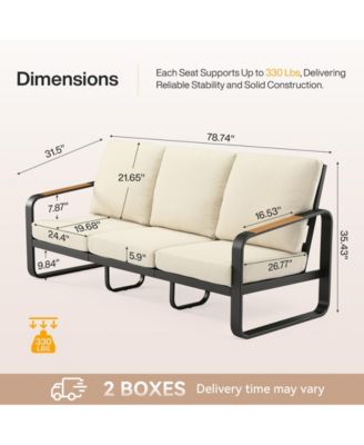 78.7" Outdoor Patio Sofa with Removable Cushions and Metal Frame Patio Couch
