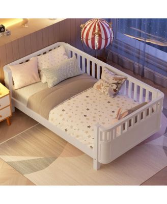 Wood Low Profile Twin Platform Bed with Rails