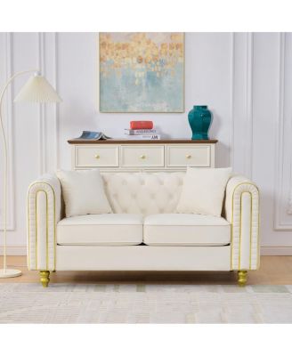  Velvet Loveseat Sofa with Gold Legs