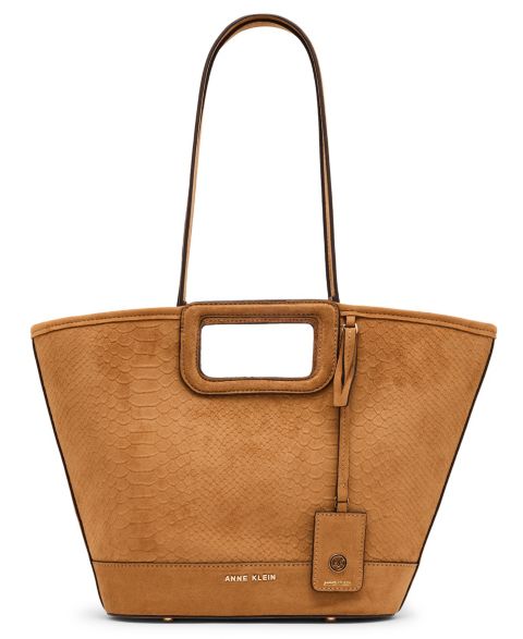 Женская сумка Anne Klein Textured Faux Suede Small Cut Out Handle Tote Handbag, цвет: Коричневый
