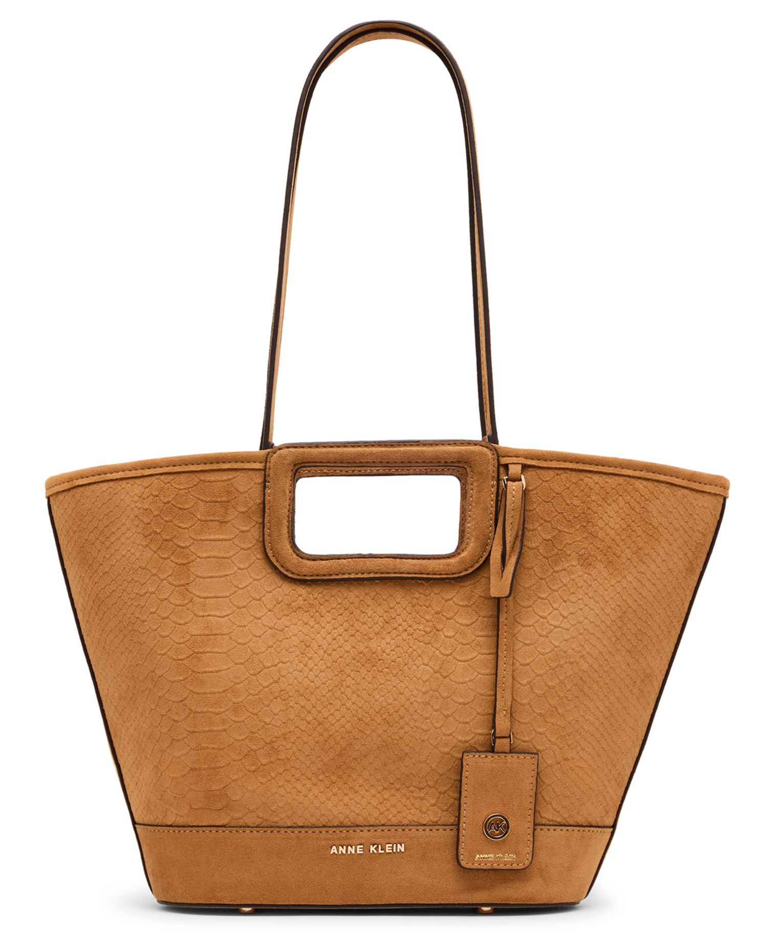 Textured Faux Suede Small Cut Out Handle Tote Handbag