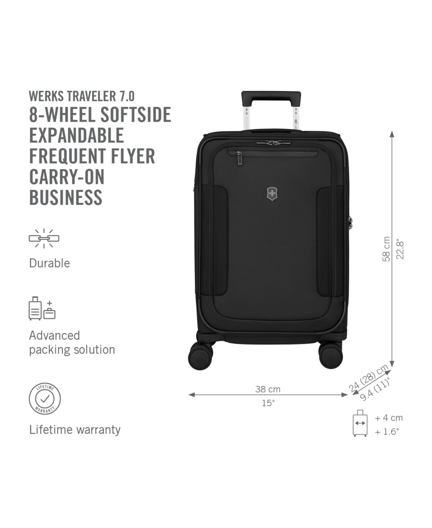 Чемодан Victorinox Werks Traveler 7.0 22" Frequent Flyer Business Carry-On Spinner, цвет: Чёрный — фото 3