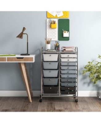 15-Drawer Rolling Utility Cart with Chrome Frame and Mixed Drawer Sizes