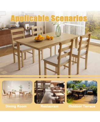 5-Piece Solid Wood Dining Set with Rectangular Table and 4 Back Chairs