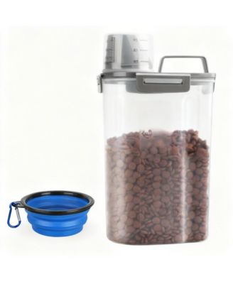 Airtight Pet Food Storage Container with Pour Spout Measuring Cup 4 Seal Buckles BPA Free Durable Plastic