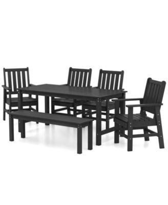 6PCS Patio Dining Bench Set Outdoor HDPE Weather Resistant Table and Chairs Set