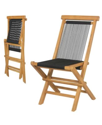 2PCS Folding Chairs w/ Quick-Folding Portable Design Woven Rope Seat Porch Patio