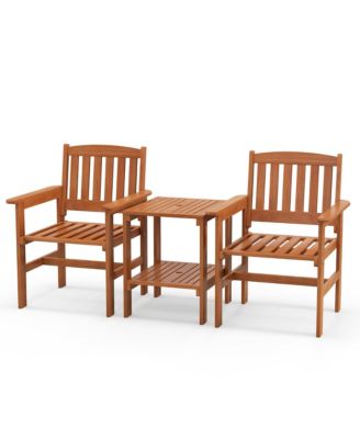 3 PCS Patio Bistro Table and Chairs Set w/ Umbrella Hole for Garden Poolside